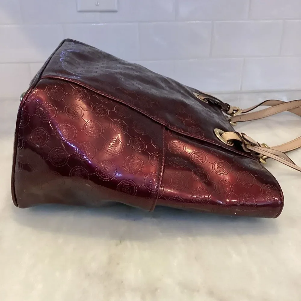 Michael Kors Bag Purse Handbag Leather Embossed Signature Patent EW Jet Set Tote